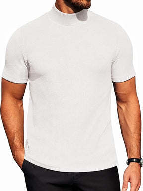 COOFANDY Men's Mock Turtleneck Short Sleeve Soft Lightweight Sweater Ribbed Knit Pullover Casual Basic Tops