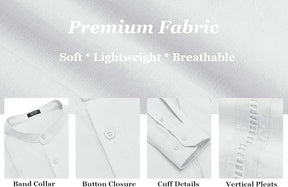 COOFANDY Men's Cuban Guayabera Shirts Casual Long Sleeve Button Down Shirts Band Collar Linen Summer Beach Shirts