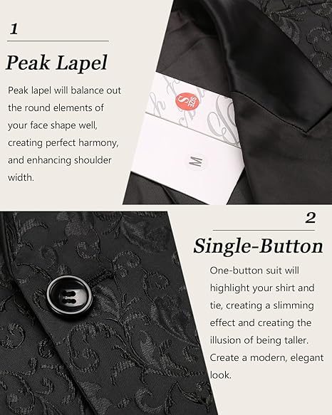 COOFANDY Mens Floral Tuxedo One Button Luxury Shiny Blazer Dinner Party Prom Wedding Suit Jacket