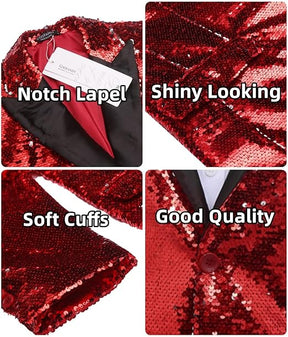 COOFANDY Mens Sequin Blazer Tuxedo Party Prom Wedding Tuxedo One Button Jacket