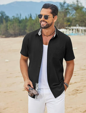 COOFANDY Men's Button Down Shirts Short Sleeve Casual Cotton Shirts Summer Beach Wedding Shirt with Pocket