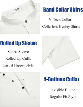 COOFANDY Men's Casual Cotton Shirts Band Collar Long Sleeve Beach Hippie T Shirts