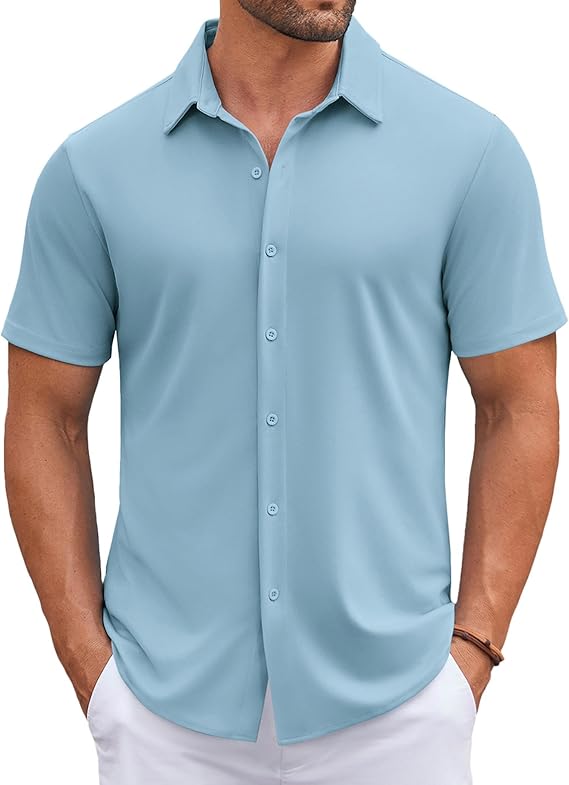 COOFANDY Mens Casual Button Down Shirts Short Sleeve Wrinkle Free Shirt Untucked Summer Stretch Dress Shirt