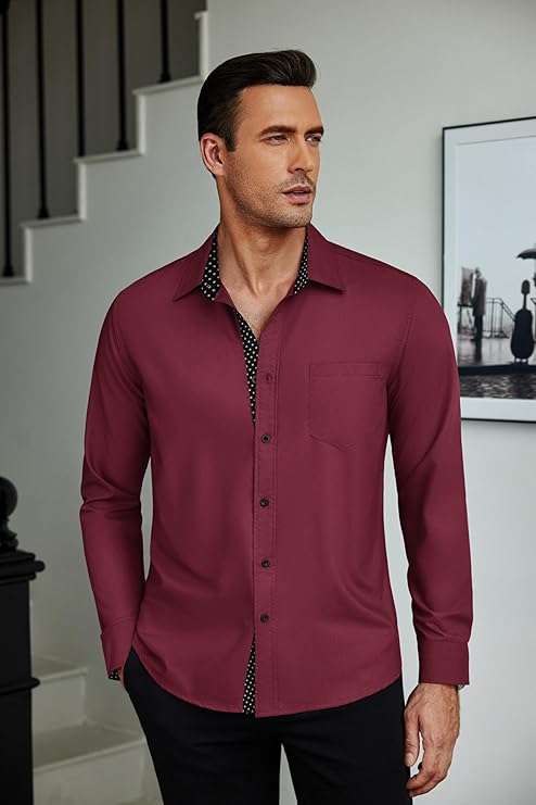 COOFANDY Mens Dress Shirts Long Sleeve Button Down Shirts Untucked Wrinkle-Free Business Casual Shirts