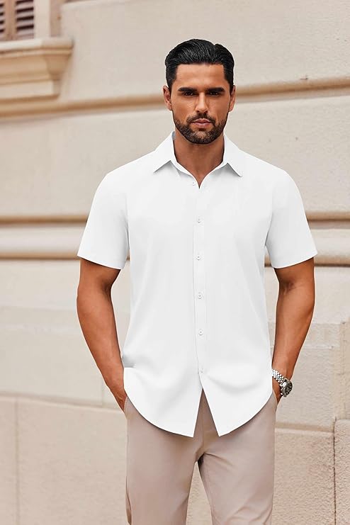 COOFANDY Men's Casual Button Down Shirts Short Sleeve Summer Untucked Dress Shirts