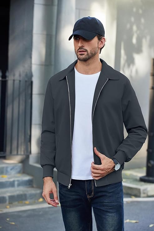 COOFANDY Men's Lightweight Jackets Casual Bomber Windbreaker Zip Up Collared Jacket Golf Windproof Coat