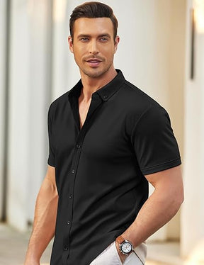 COOFANDY Men's Short Sleeve Casual Button Down Shark Shirts Wrinkle Free Untucked Shirt Summer Stretch Dress Shirts