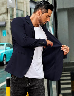 COOFANDY Men's Casual Regular Fit Blazer Jacket Two Button Suit Jackets Lightweight Sport Coat Navy Blue 38