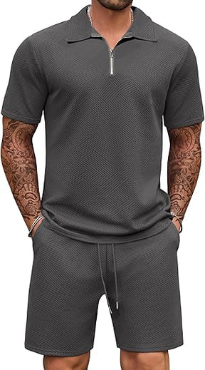 COOFANDY Mens Tracksuit Casual 2 Piece Quarter Zip Polo Shirt and Shorts Set Athletic Jogging Sports Outfits