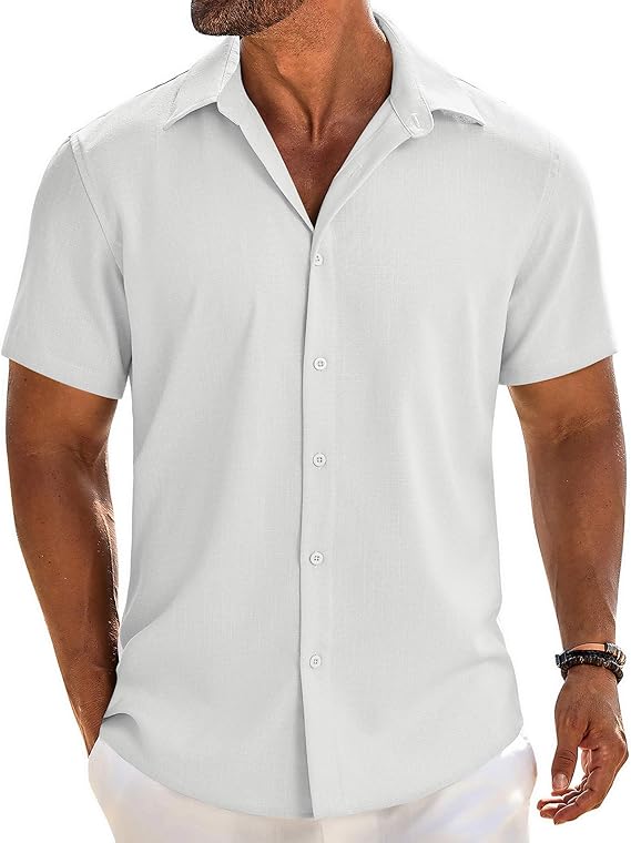 COOFANDY Button Down Shirt Short Sleeve Casual Shirts Linen Shirts