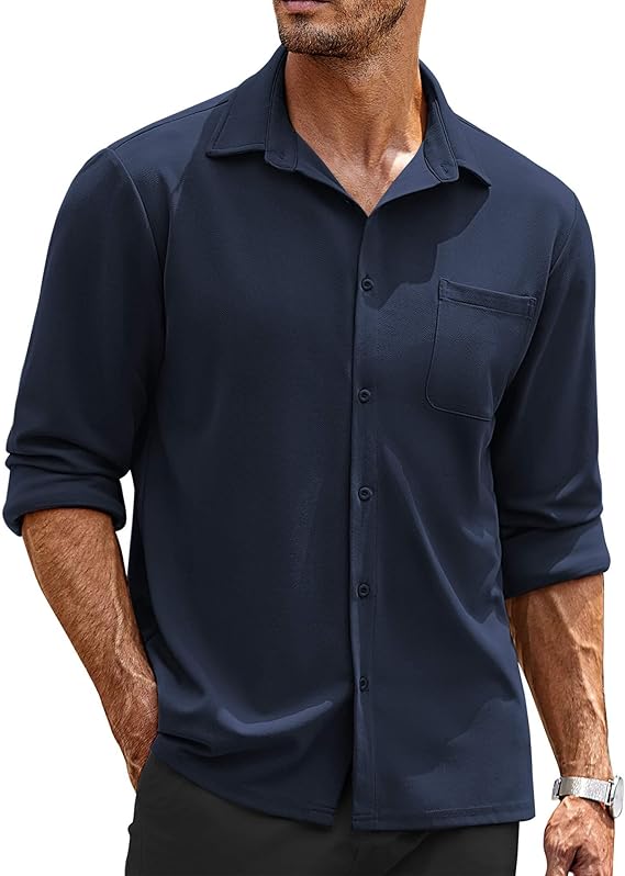 COOFANDY Mens Long Sleeve Button Down Wrinkle Free Untucked Casual Dress Shirt for Men