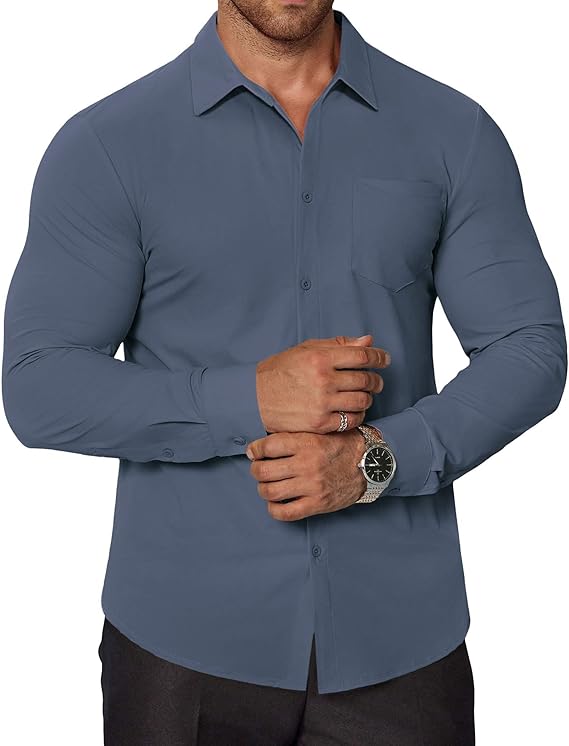 COOFANDY Stretch Mens Dress Shirts Wrinkle Free Long Sleeve Dress Shirt Muscle Fit Button Down Shirt