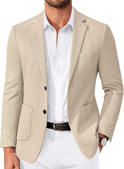 COOFANDY Men's Casual Knit Blazer Slim Fit Lightweight Sport Coat Stretch Two Button Suit Jacket