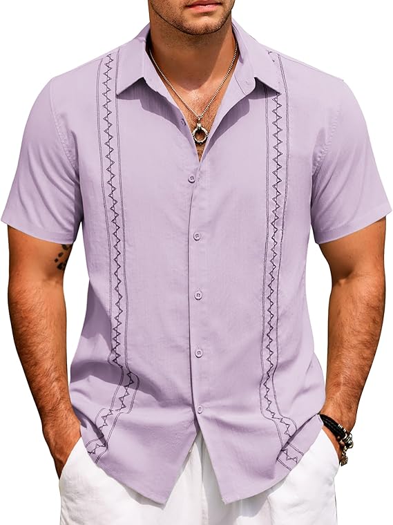 COOFANDY Cuban Guayabera Shirts for Men Short Sleeve Casual Button Down Shirts Summer Vacation Shirts