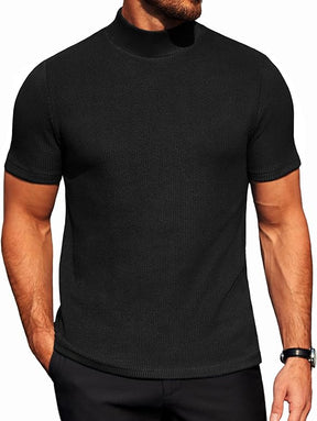 COOFANDY Men's Mock Turtleneck Short Sleeve Soft Lightweight Sweater Ribbed Knit Pullover Casual Basic Tops
