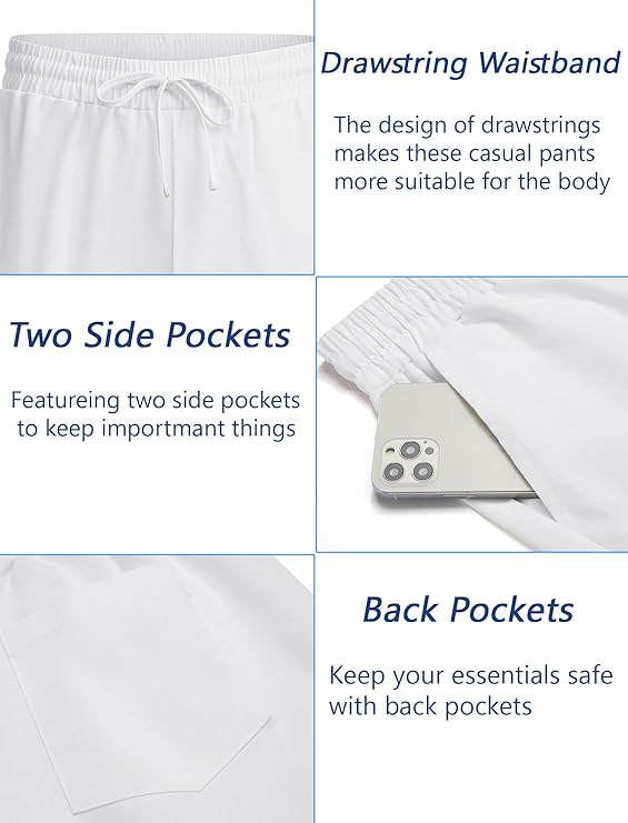 COOFANDY Mens Linen Casual Pants Elastic Waist Drawstring Trousers Yoga Beach Summer Pants