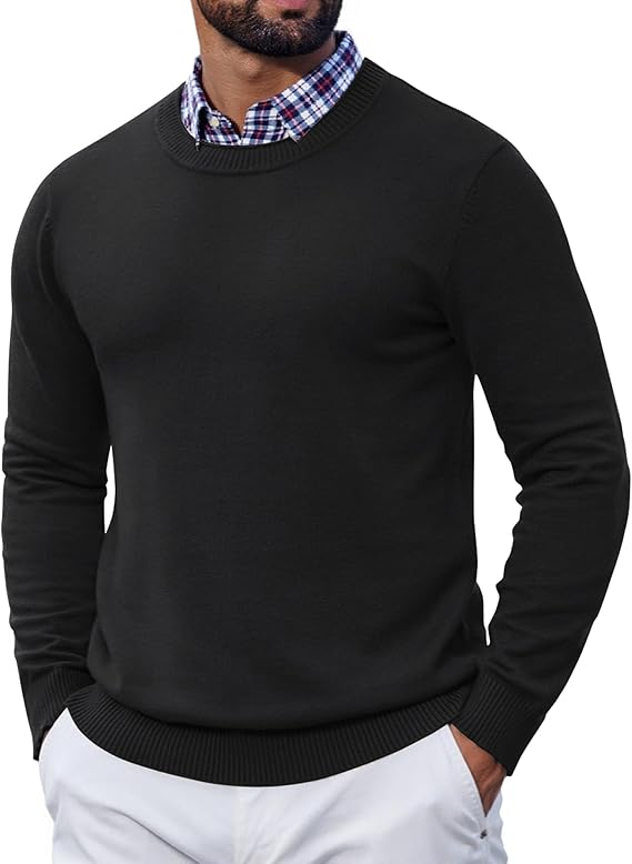 COOFANDY Mens Crewneck Sweater Pullover Knit Sweater Lightweight Sweaters with Ribbing Edge