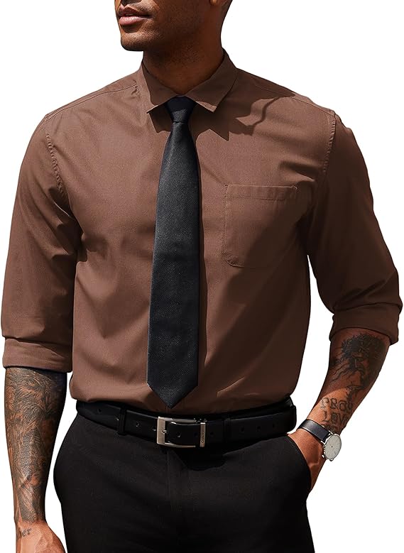 COOFANDY Men's Dress Shirts Long Sleeve Button Down Formal Shirt Regular Fit Solid Business Casual Shirts