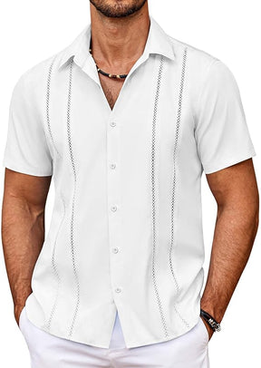 COOFANDY Men's Cuban Guayabera Shirt Summer Beach Vacation Shirt Casual Short Sleeve Button Down Resort Wear