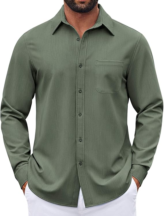 COOFANDY Men's Long Sleeve Button Down Denim Dress Shirt