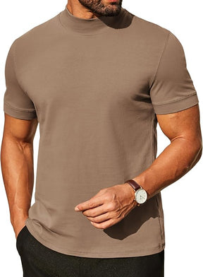 COOFANDY Mens Mock Turtleneck Shirts Casual Premium Cotton Short Sleeve Shirt Basic Half Neck T-Shirts