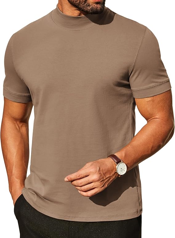COOFANDY Mens Mock Turtleneck Shirts Casual Premium Cotton Short Sleeve Shirt Basic Half Neck T-Shirts