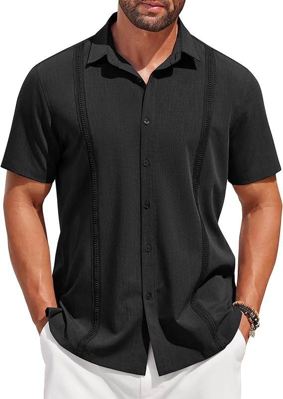 COOFANDY Men's Saint Patrick's Day Parade Green Cuban Guayabera Shirt
