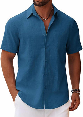 COOFANDY Men's Lapel Slim Fit Shirt Solid Color with Pockets