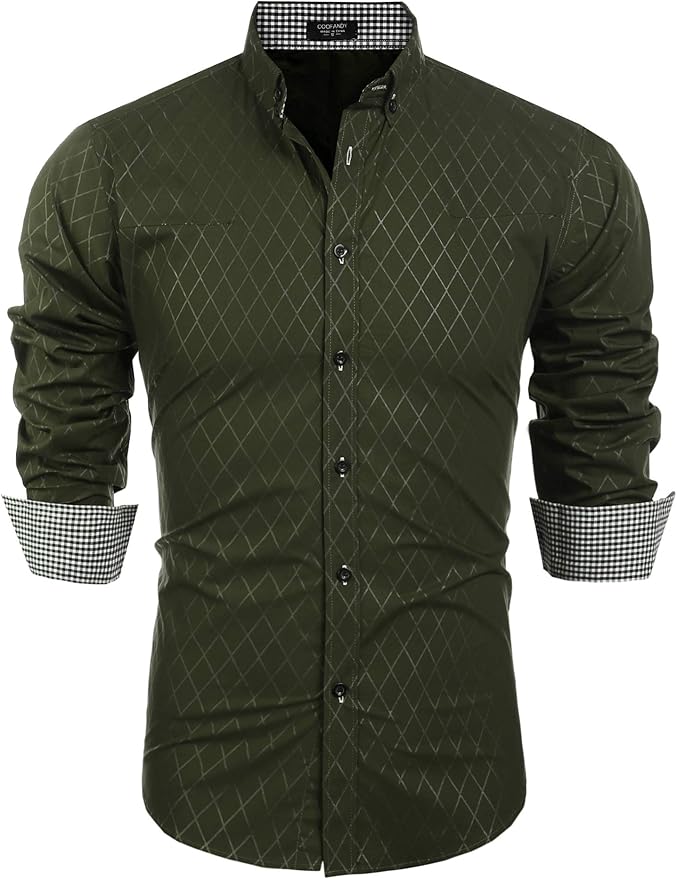 COOFANDY Men's Long Sleeve Wrinkle Free Dress Shirts Inner Contrast Business Casual Button Down Shirt