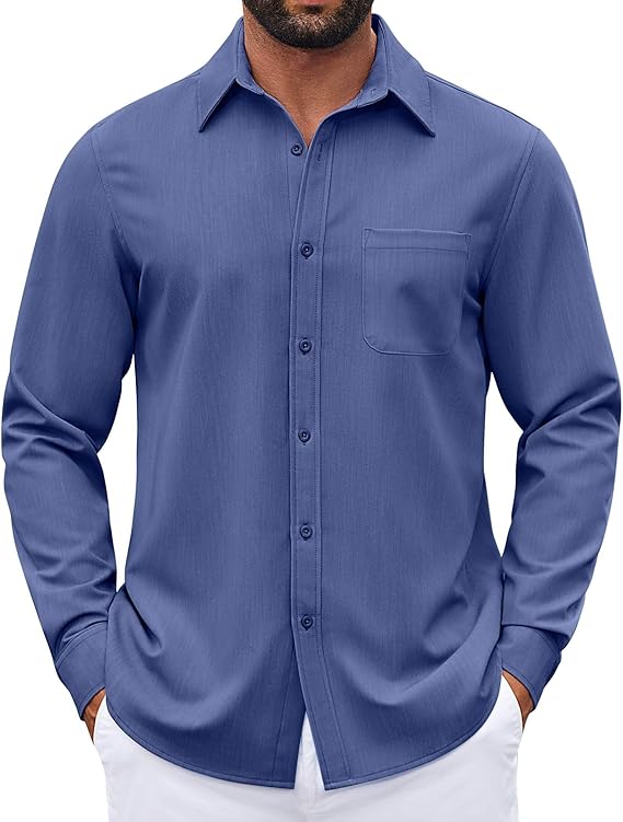 COOFANDY Men's Long Sleeve Button Down Denim Dress Shirt