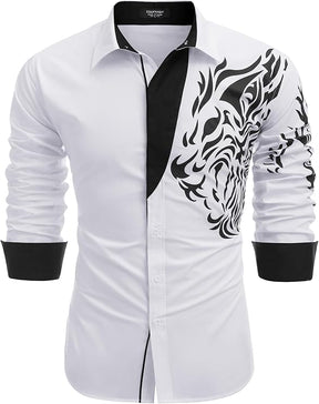 COOFANDY Men's Print Button Down Dress Shirt Fashion Long Sleeve Casual Shirts S-XXXL