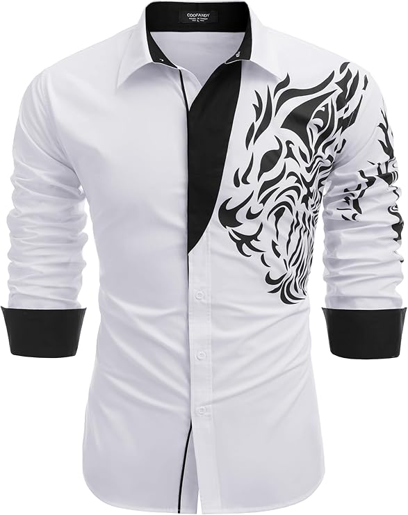 COOFANDY Men's Print Button Down Dress Shirt Fashion Long Sleeve Casual Shirts S-XXXL