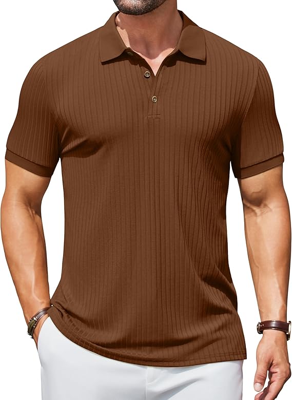 COOFANDY Men's Textured Polo Shirts Short Sleeve Slim Fit Casual Button Polo T-Shirt Summer Collared Golf Shirt