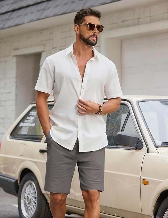 COOFANDY Mens Casual Shorts Cotton Drawstring Elastic Waist Stretch Chino Golf Shorts Summer Beach Shorts