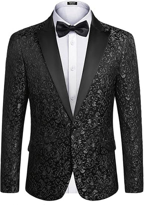 COOFANDY Mens Floral Tuxedo One Button Luxury Shiny Blazer Dinner Party Prom Wedding Suit Jacket