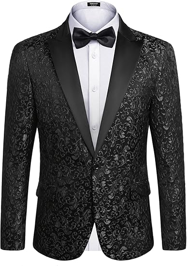 COOFANDY Mens Floral Tuxedo One Button Luxury Shiny Blazer Dinner Party Prom Wedding Suit Jacket