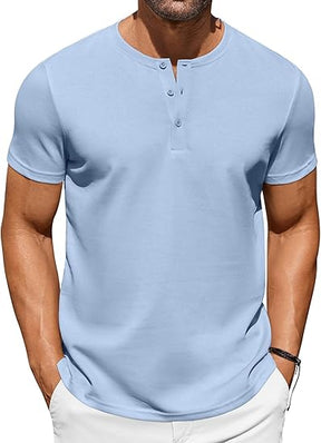 COOFANDY Men's Casual Henley T-Shirts Summer Short Sleeve Cotton Shirts Basic Button Tee Tops