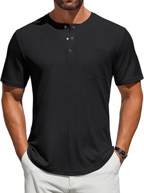 COOFANDY Mens Henley Shirts Short Sleeve Tshirt Basic Button Tees Summer Ribbed Pocket T Shirt Casual Stretch Tops