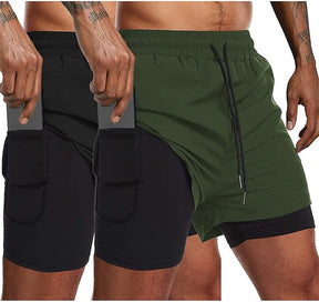 COOFANDY Men's 2 Pack Running Shorts 2 in 1 Workout Shorts Quick Dry Gym Training Athletic Jogger with Phone Pockets