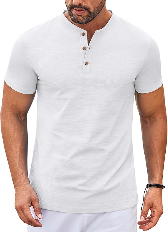 COOFANDY Mens Henley Shirts Short Sleeve Casual Button Down Shirts Lightweight Summer Basic Tee
