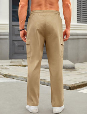 COOFANDY Mens Casual Cargo Pants Relaxed Fit Outdoor Hiking Pants Cotton Drawstring Sweatpants with Pockets, Khaki, Small