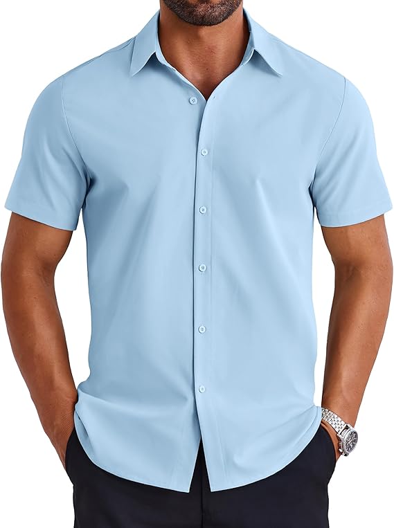 COOFANDY Mens Dress Shirts Short Sleeve Lightweight Wrinkle Free Untucked Button Down Shirt