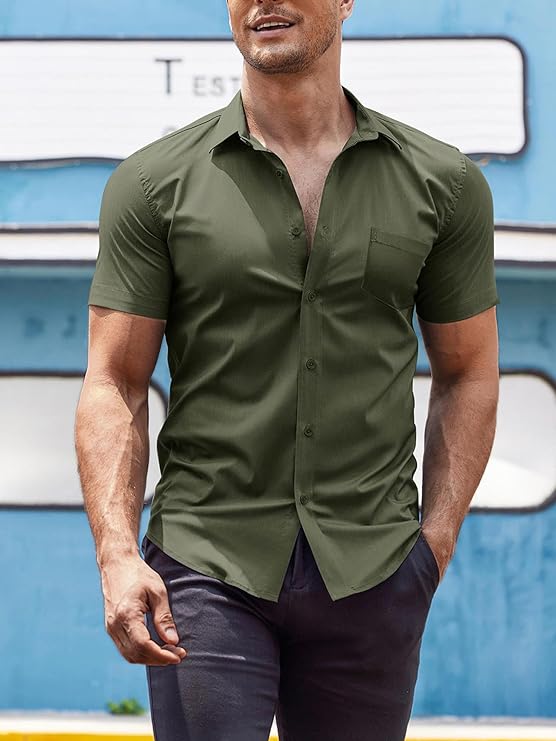 COOFANDY Men's Muscle Fit Dress Shirt Short Sleeve Button Down Shirts with Pocket