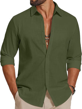 COOFANDY Men's Casual Button Down Shirts Long Sleeve Cotton Beach Wedding Shirt Summer Linen Shirt for Men