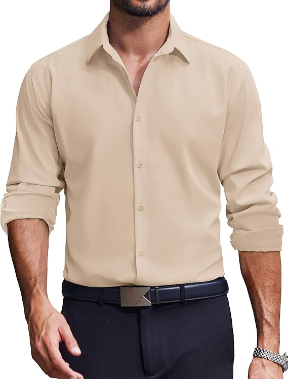 COOFANDY Men's Dress Shirts Long Sleeve Casual Button Down Shirt Solid Regular Fit Formal Business Shirts
