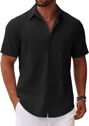 COOFANDY Men's Lapel Slim Fit Shirt Solid Color with Pockets