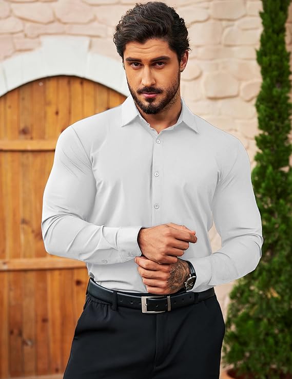 COOFANDY Men's Muscle Fit Dress Shirts Wrinkle Free Long Sleeve Button Down Shirt Stretch Business Shirt