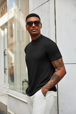 COOFANDY Men's Mock Turtleneck T Shirt Short Sleeve Slim Fit Basic Casual Undershirt Solid Color Pullover Tee