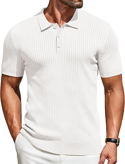 COOFANDY Mens Knit Polo Shirts Short Sleeve Button Down Shirt Textured Casual Summer Beach Shirts