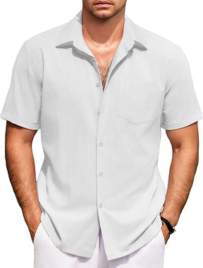 COOFANDY Mens Short Sleeve Button Down Shirts 100% Cotton Beach Style Textured Shirts